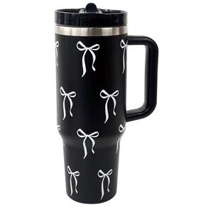 Bow Tumbler 40 oz | Leakproof Flip Straw Lid & Handle | Insulated Stainless